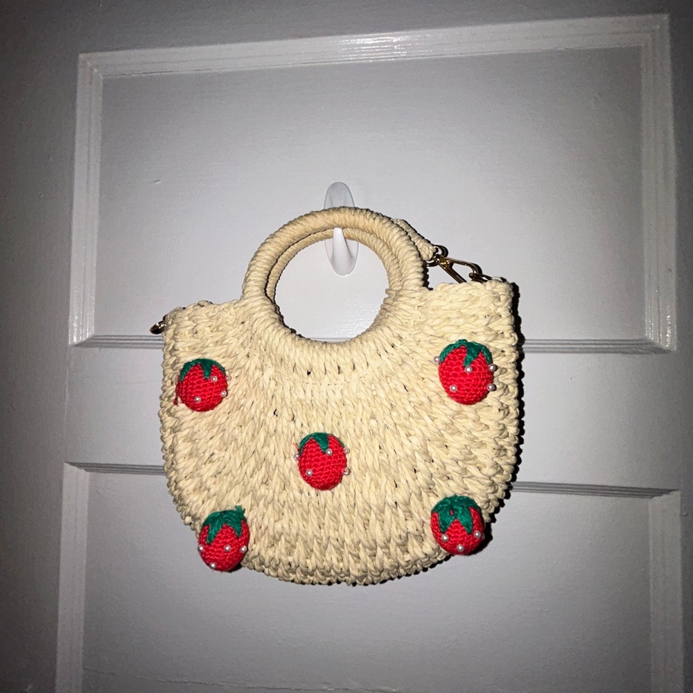 Strawberry Embellished Cream Handbag
